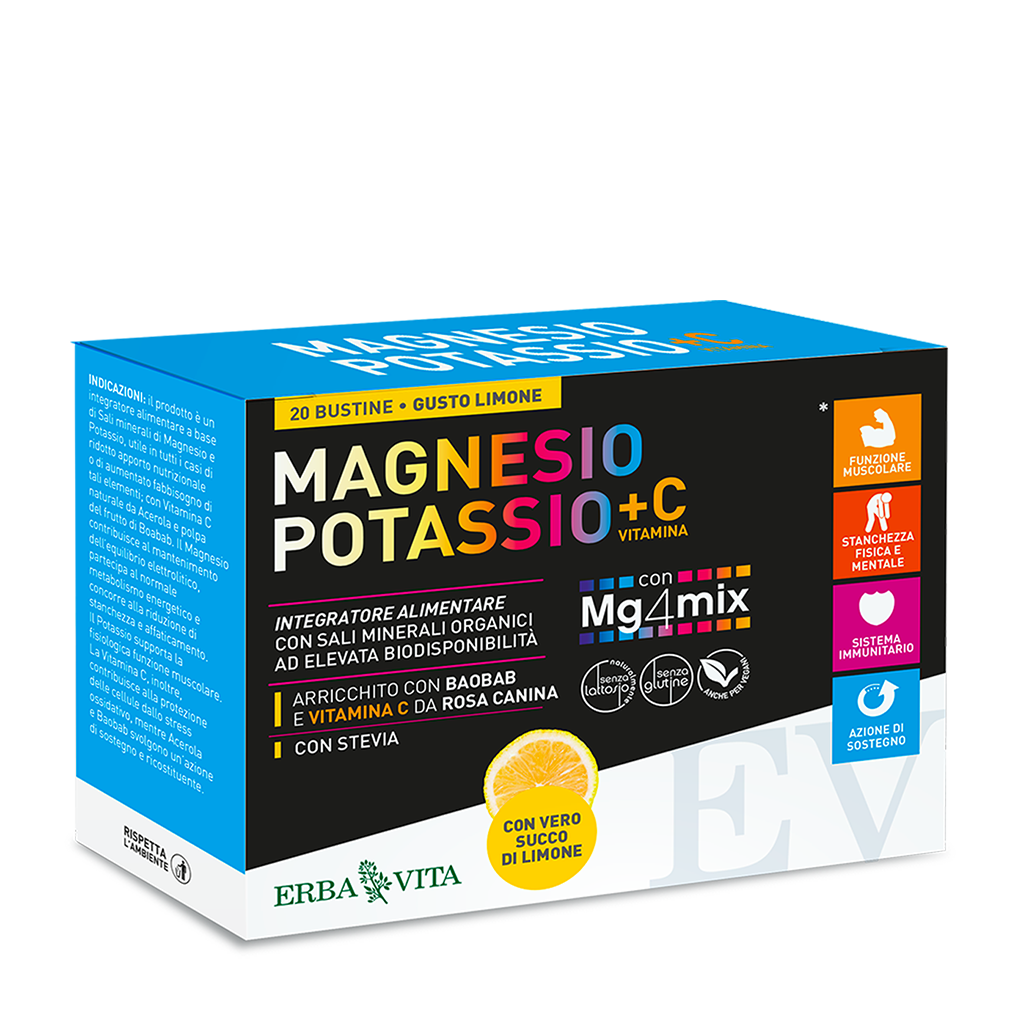 Magnesio Potassio + Vitamina C – Gusto Limone – Erba Vita, 20 bustine
